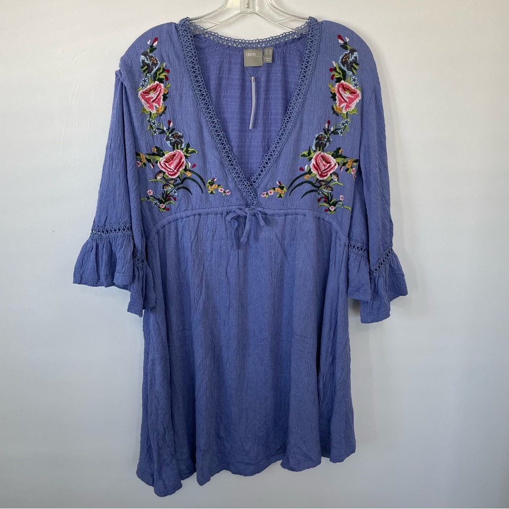 ASOS Womens Maternity Dress Sz 6 Blue Embroidered Flower Casual Vacation Beach